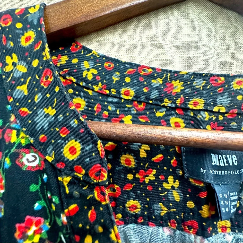 Anthropologie Black Floral Long-Sleeve Tiered Dress - Picture 8 of 16